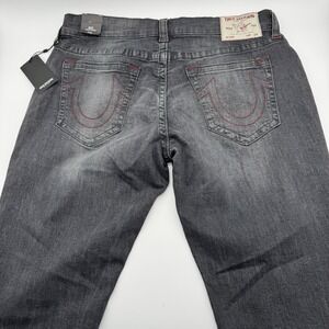 NWT True Religion Men's 38x34 Grey Red Ricky Relaxed Straight Leg Denim Jeans